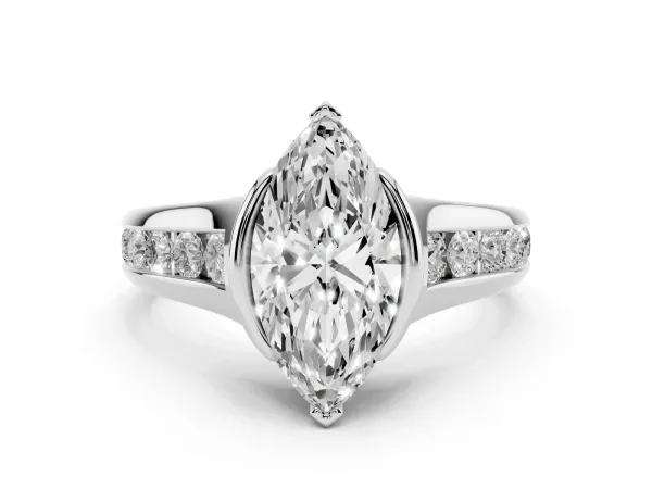 Marquise Cut Solitaire Bezel-Set Diamond Ring with Channel-Set Band White gold