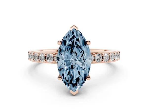 Fancy Blue Marquise Cut Cut Diamond Solitaire with Pave Band and Four-Prong Setting Rose gold