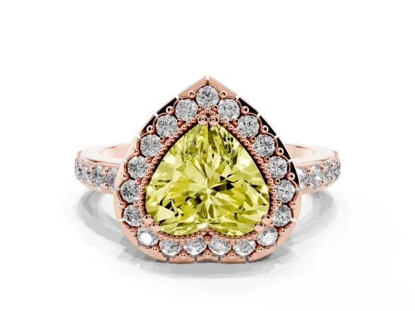 Fancy Yellow Heart Cut Diamond Halo Ring with Pavé Band and Prong Setting Rose gold