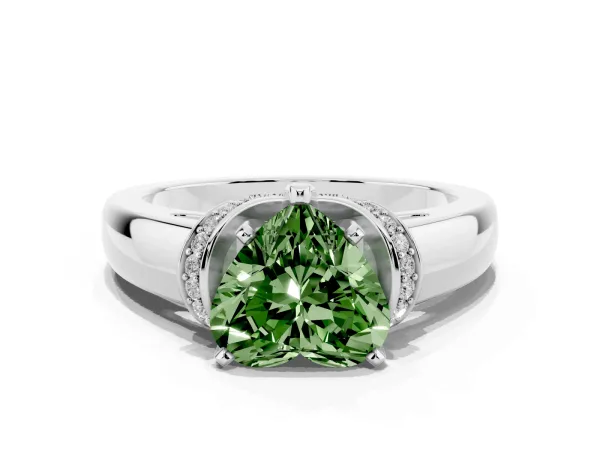Fancy Green Heart Cut Solitaire Diamond Ring with Pave Band and Six-Prong Setting White gold