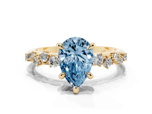 Fancy Blue Pear Cut Cut Diamond Vine Band with Four-Prong Setting Yellow gold