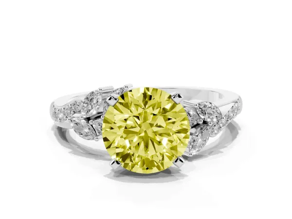 Fancy Yellow Round Cut Solitaire Marquise Twist Band with Six-Prong Setting White gold