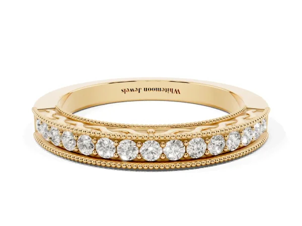 Channel Set Round Diamond Milgrain Edge Eternity Band Yellow gold