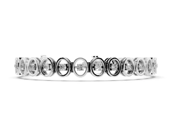 Oval Bezel Set Round Diamond Tennis Bracelet with Four-Prong Setting White gold