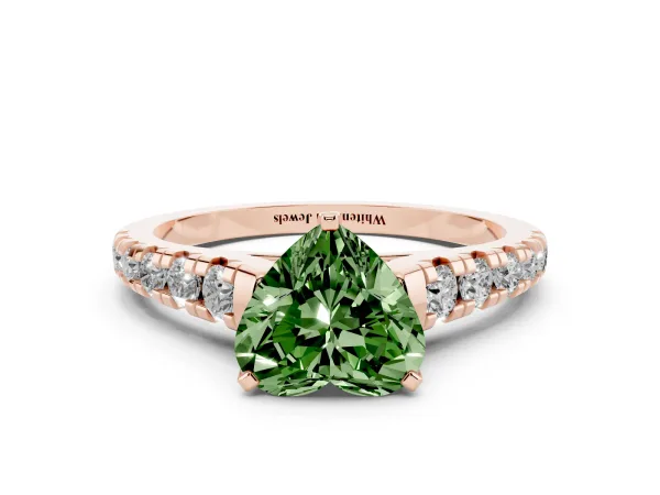 Fancy Green Heart Cut Diamond Cathedral Solitaire Ring with Round Pavé Band Rose gold