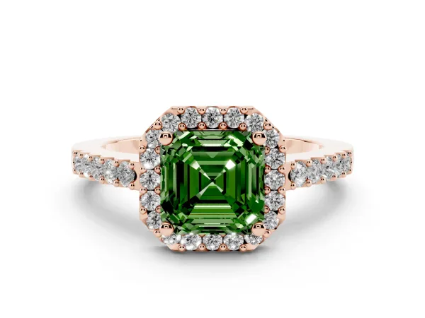 Fancy Green Asscher Cut Halo Diamond Pavé Solitaire Ring Rose gold