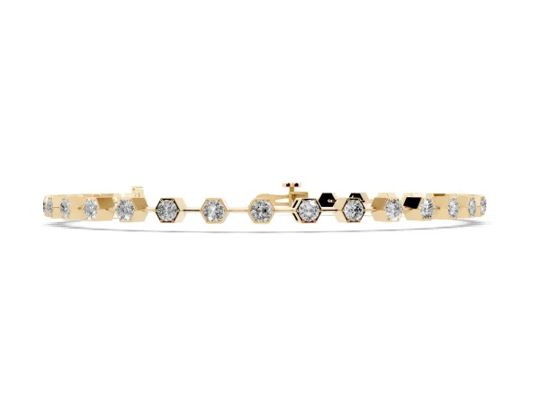 Hexagon Bezel Round Diamond Tennis Bracelet Yellow gold