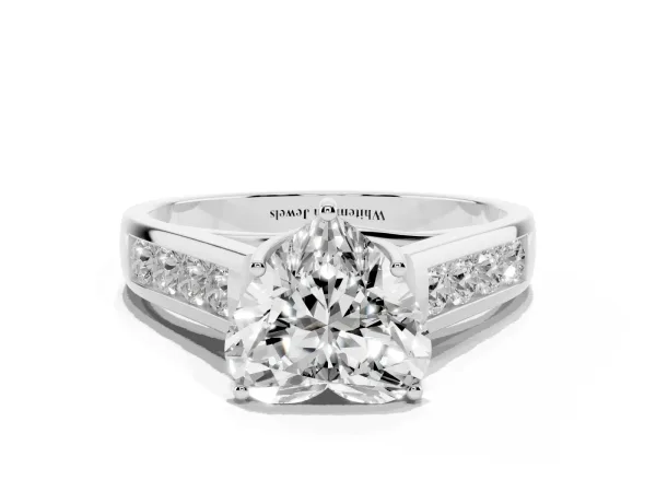 Heart Cut Brilliant Channel-Set Solitaire Ring with Four-Prong Setting White gold
