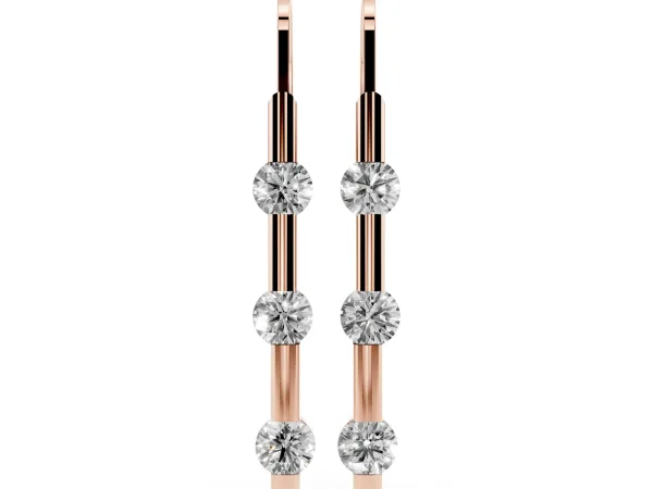 Round Diamond Bar Drop Earrings with Bezel Setting Rose gold