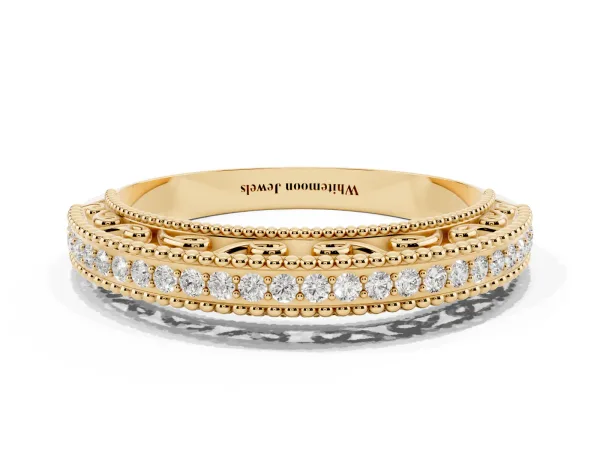 Round Diamond Pavé Milgrain White Gold Eternity Band Yellow gold