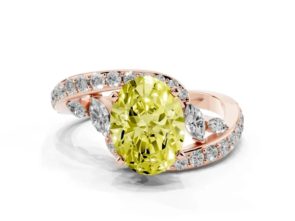 Fancy Yellow Oval Cut Solitaire with Pavé Twist Band and Four-Prong Setting Rose gold