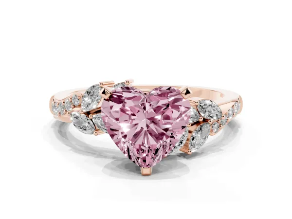 Fancy Pink Heart Cut Solitaire Marquise Twist Band with Six-Prong Setting Rose gold