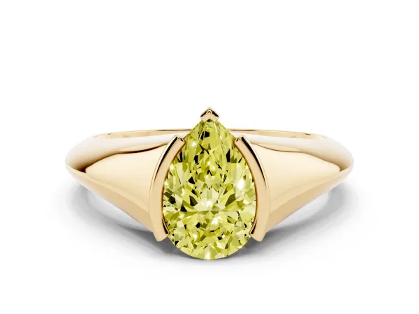 Fancy Yellow Pear Cut Solitaire Tension Set Diamond Ring Yellow gold