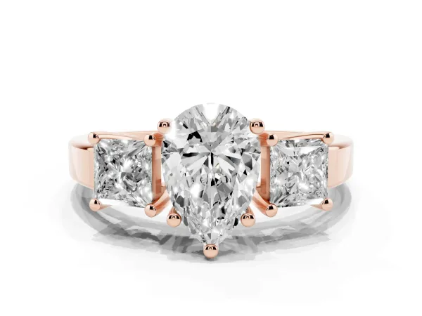 Three-Stone Pear Cut Cut Solitaire Ring with Prong Setting Rose gold