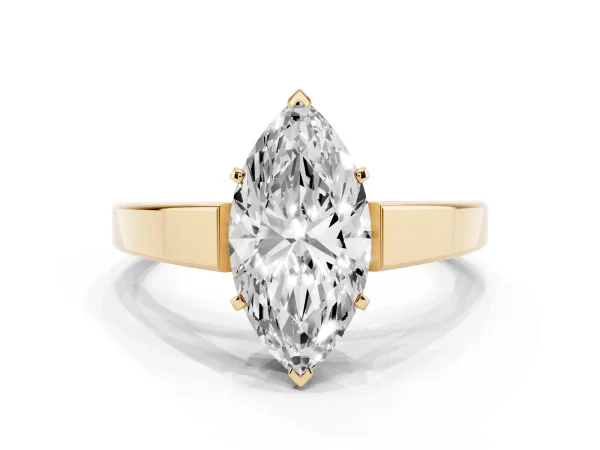 Marquise Cut Solitaire Engagement Ring with Four-Prong Setting and Tapered Band Yellow gold