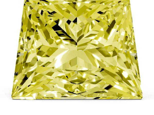 Fancy Yellow Princess Cut Halo Diamond Ring with Milgrain and Bezel Accents on a Split Shank Band White gold
