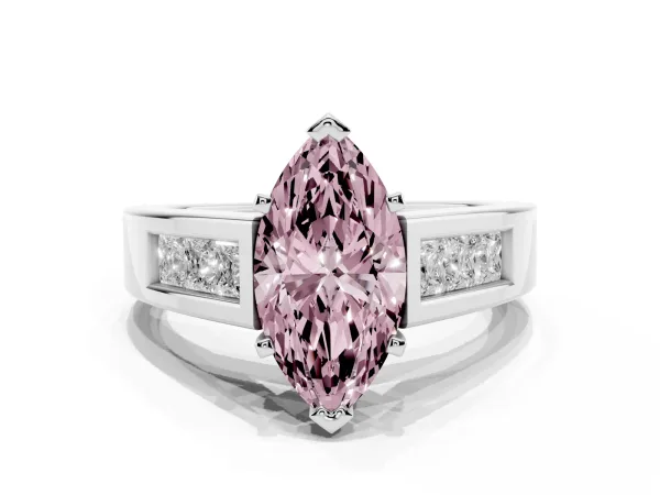 Fancy Pink Marquise Cut Cut Channel Set Solitaire Ring with Four-Prong Setting White gold