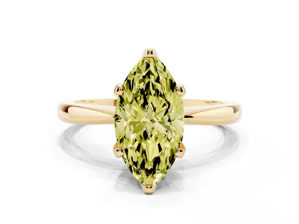 Fancy Yellow Marquise Cut Solitaire Engagement Ring with Six-Prong Setting and Tapered Band Yellow gold