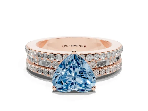 Fancy Blue Heart Cut Diamond Solitaire Ring with Pavé and Channel Set Band Rose gold