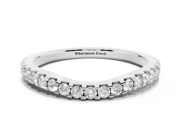 Round Diamond Pavé Curved Wedding Band White gold