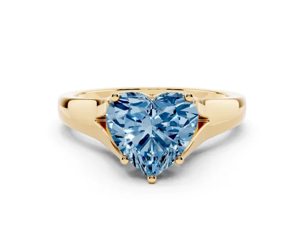 Fancy Blue Heart Cut Solitaire Diamond Ring with Cathedral Band and Four-Prong Setting Yellow gold