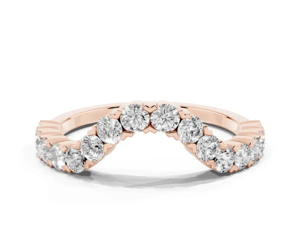 V-Shaped Diamond Round Cut Pavé Band with Prong Setting Rose gold
