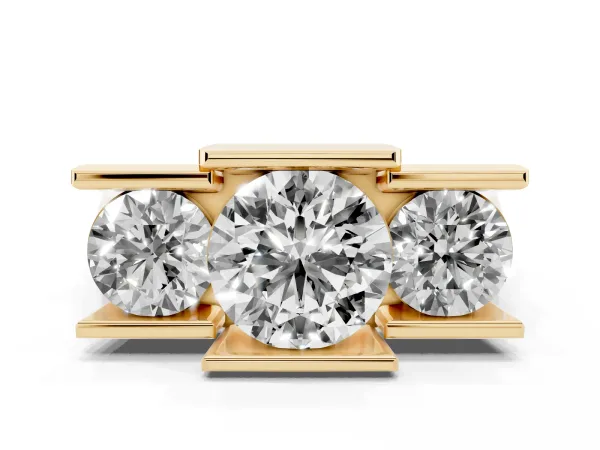 Three Stone Round Cut Cut Channel Set Diamond Ring Yellow gold