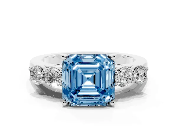 Fancy Blue Asscher Cut Cut Diamond Five-Stone Prong Set White Gold Ring White gold