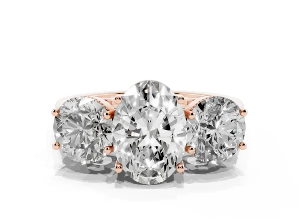 Three-Stone Oval Cut Diamond Engagement Ring with Prong Setting on a Classic Band Rose gold