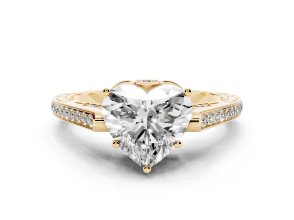 Heart Cut Cut Cathedral Pave Diamond Engagement Ring with Six-Prong Setting Yellow gold