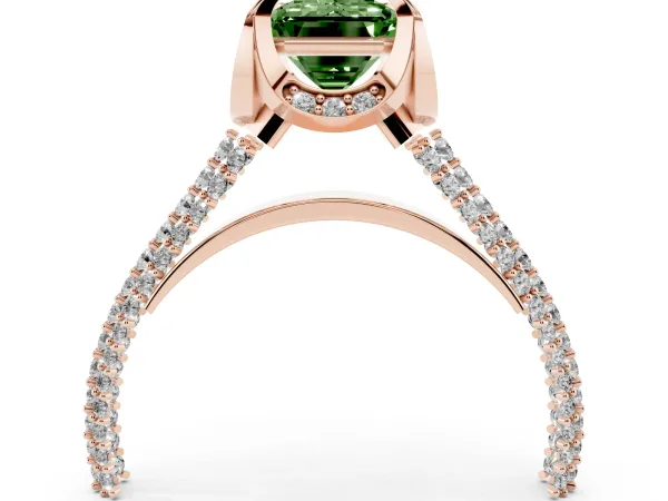 Fancy Green Emerald Cut Solitaire Pave Split Shank Ring with Four-Prong Setting Rose gold
