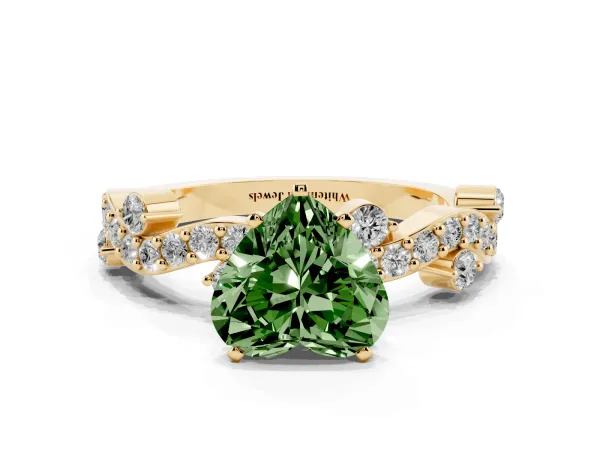 Fancy Green Heart Cut Cut Solitaire Diamond Twisted Band with Pave Setting Yellow gold