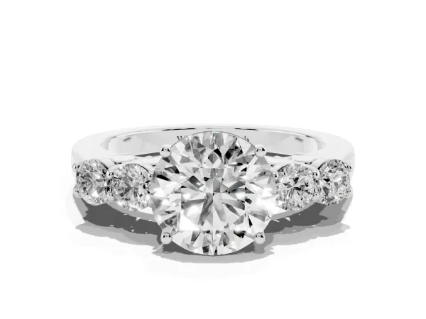 Round Cut Cut Diamond Five-Stone Prong Set White Gold Ring Platinum