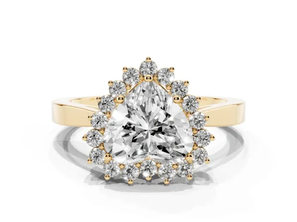 Heart Cut Cut Diamond Halo Ring with Round Brilliant Halo and Solitaire Band Yellow gold
