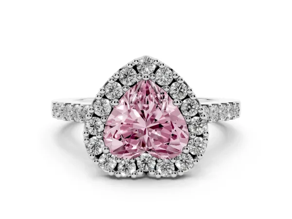 Fancy Pink Heart Cut Halo Diamond Pavé Solitaire Ring White gold