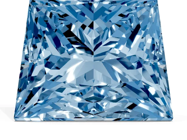 Fancy Blue Princess Cut Halo Diamond Ring with Milgrain and Bezel Accents on a Split Shank Band Platinum