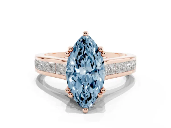 Fancy Blue Marquise Cut Cut Channel Set Solitaire Engagement Ring with Prong Setting Rose gold