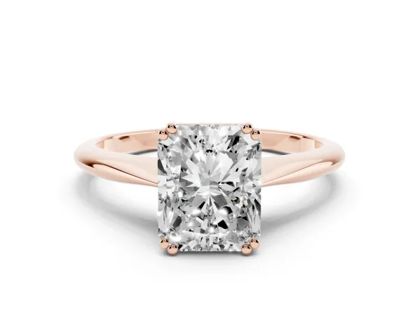 Radiant Cut Solitaire Diamond Ring with Six-Prong Setting and Classic Band Rose gold