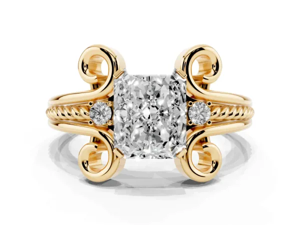Radiant Cut Solitaire Twisted Band Scroll Prong Ring Yellow gold