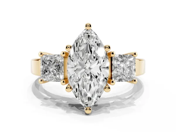 Three-Stone Marquise Cut Cut Solitaire Ring with Prong Setting Yellow gold