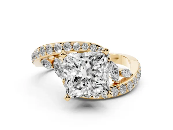 Princess Cut Solitaire with Pavé Twist Band and Four-Prong Setting Yellow gold