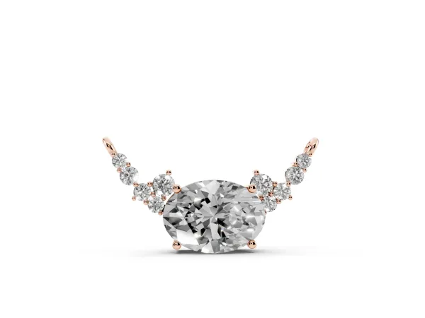 Oval Diamond Pendant with Heart Accents and Prong Setting Rose gold