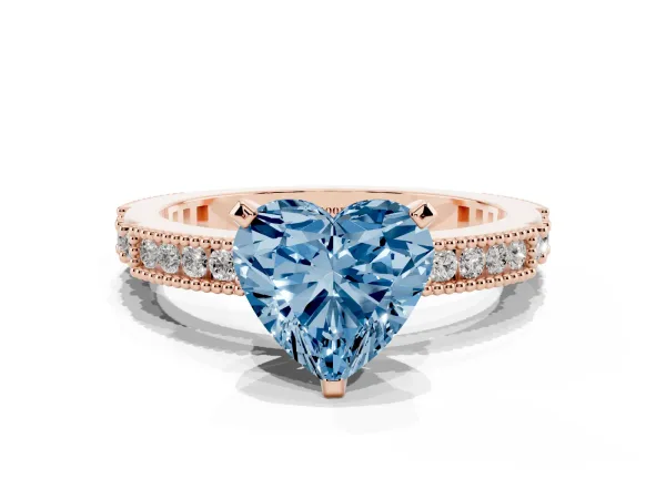 Fancy Blue Heart Cut Solitaire with Pavé Band and Four-Prong Setting Rose gold