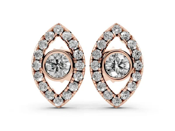 Round Diamond Evil Eye Stud Earrings Rose gold