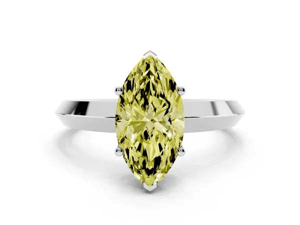 Fancy Yellow Marquise Cut Cut Solitaire Engagement Ring with Flat Band and Four-Prong Setting Platinum