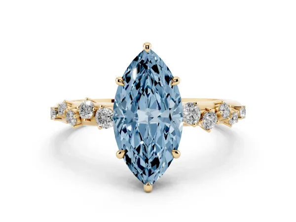 Fancy Blue Marquise Cut Diamond Cluster Prong-Set Solitaire Ring Yellow gold