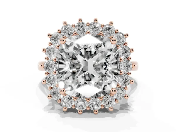 Cushion Diamond Halo Engagement Ring with Round Diamond Accents Rose gold