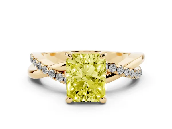 Fancy Yellow Radiant Cut Cut Diamond Twist Band Solitaire with Prong Setting Yellow gold