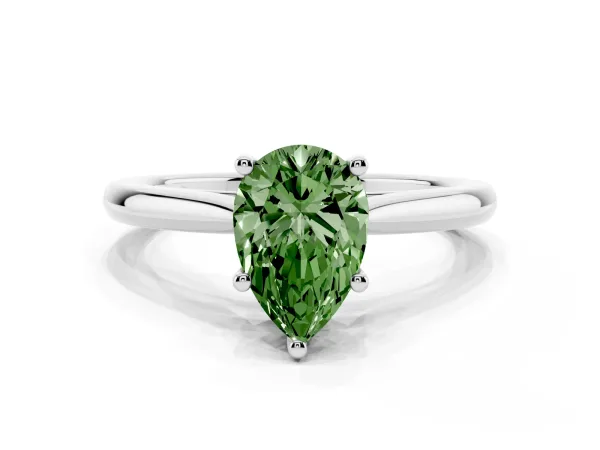 Fancy Green Pear Cut Cut Solitaire Ring with Cathedral Band and Four-Prong Setting White gold