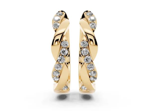 Round Cut Diamond Twisted Pavé Hoop Earrings Yellow gold